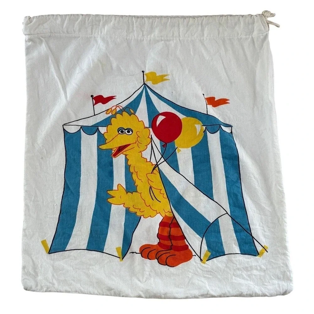 Vintage Sesame Street BIG BIRD Circus Balloons Drawstring Sack Cinch Bag‎ 90's